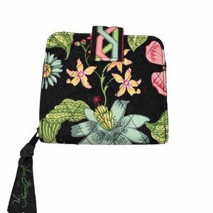 Black Green Pink Flowers VERA BRADLEY Wallet  Zip Around‎ Coin Pocket & Snap Tab